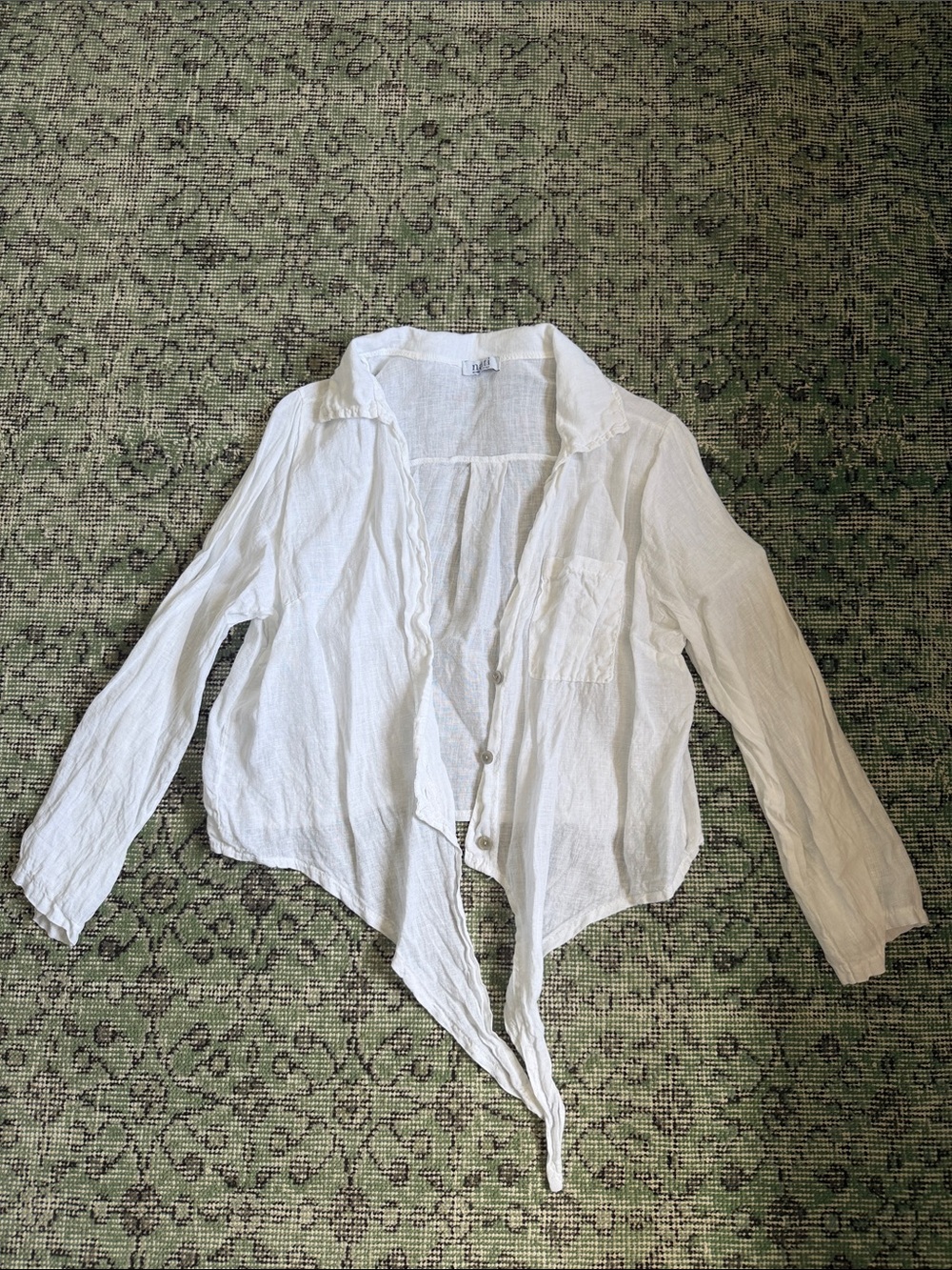 White Button-Front Shirt with Tie Hem